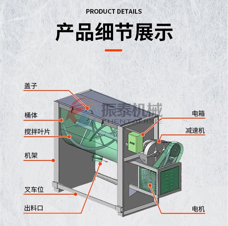 硫磺煤粉臥式螺帶混合機結構圖細節